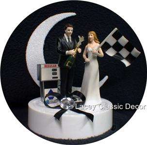 Racing Fan Wedding Cake Topper NasCar Groom Bride Flag  