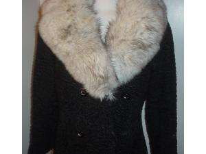 Black persian lamb fur coat white fox fur collar M  