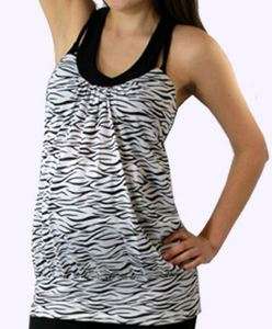 Black White Zebra Print Maternity T Back Tank Top Dress Shirt Blouse S 