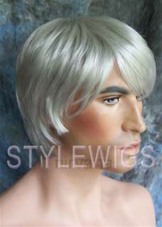 Handsome Men Silver Grey Full Hairpiece Short Wig NIJO 60  