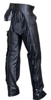 XS XL Ladies Blk Fringed Soft Solid Cowhide Leather Motorcycle Chaps 