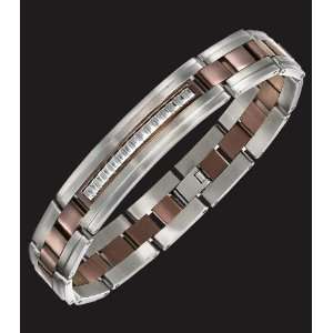 Brown IP titanium bracelet with stainless steel textured inlay   8 1/2 
