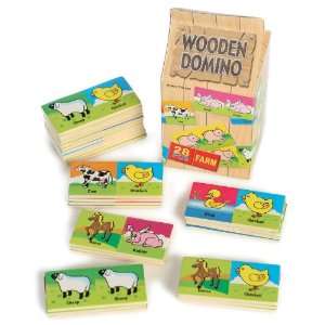 Wooden Farm Animal Domino Toys & Games