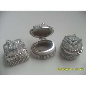    Set of 3 White Pearl  Silver Trinket/ Jewelry Boxes