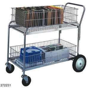Office Cart Wire 8 Rubber Casters (2) 25 x17.25 Removable Basket